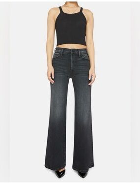 MOTHER Black Washed High-Rise Flare Jeans
